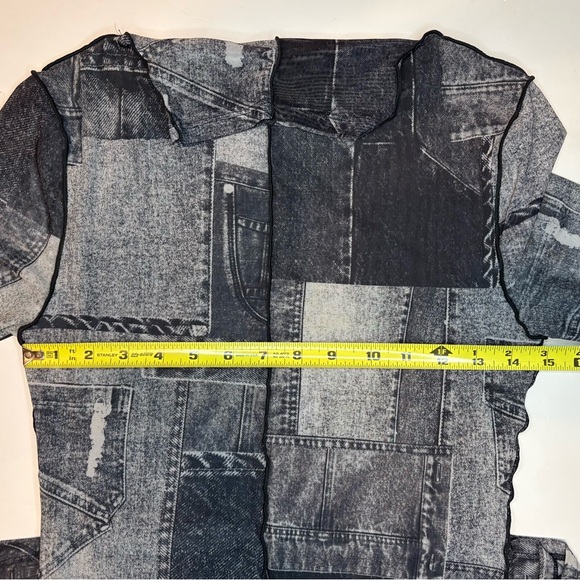 INTEMPO Graphic Patchwork Denim-Print Mesh Midi Dress - Picture 5 of 8